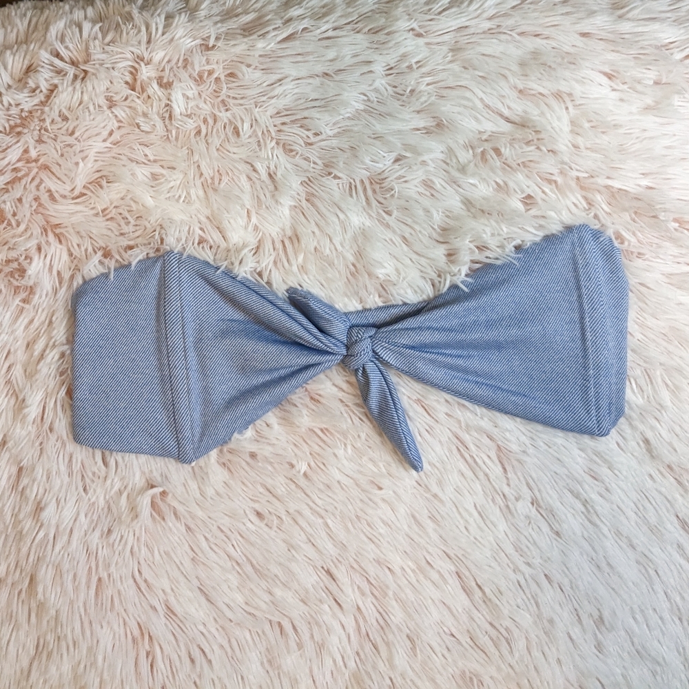 Wildfox Simone Bandeau Bow Tie Bikini Top Blue Denim Women's Small